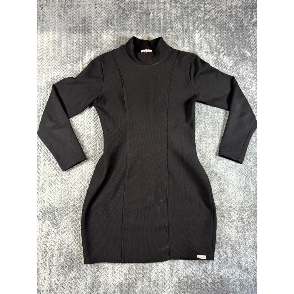 Forage Bodycon Dress Womens Black‎ Long Sleeve Ribbed knit Casual Mock Neck